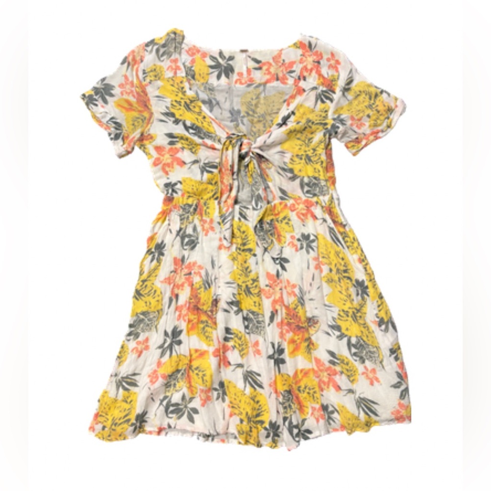 Free People Orange and Yellow Pleated Sundress